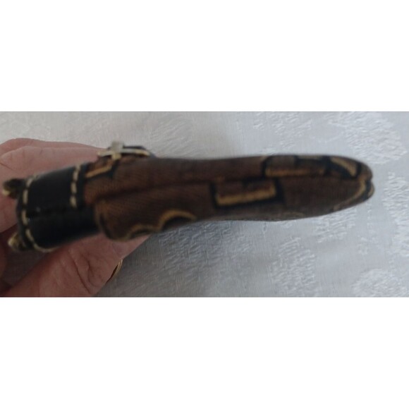 DOONEY & BOURKE COIN PURSE/KEY CHAIN CANVAS LEATHER TRIM BROWN/GOLD - Picture 9 of 10